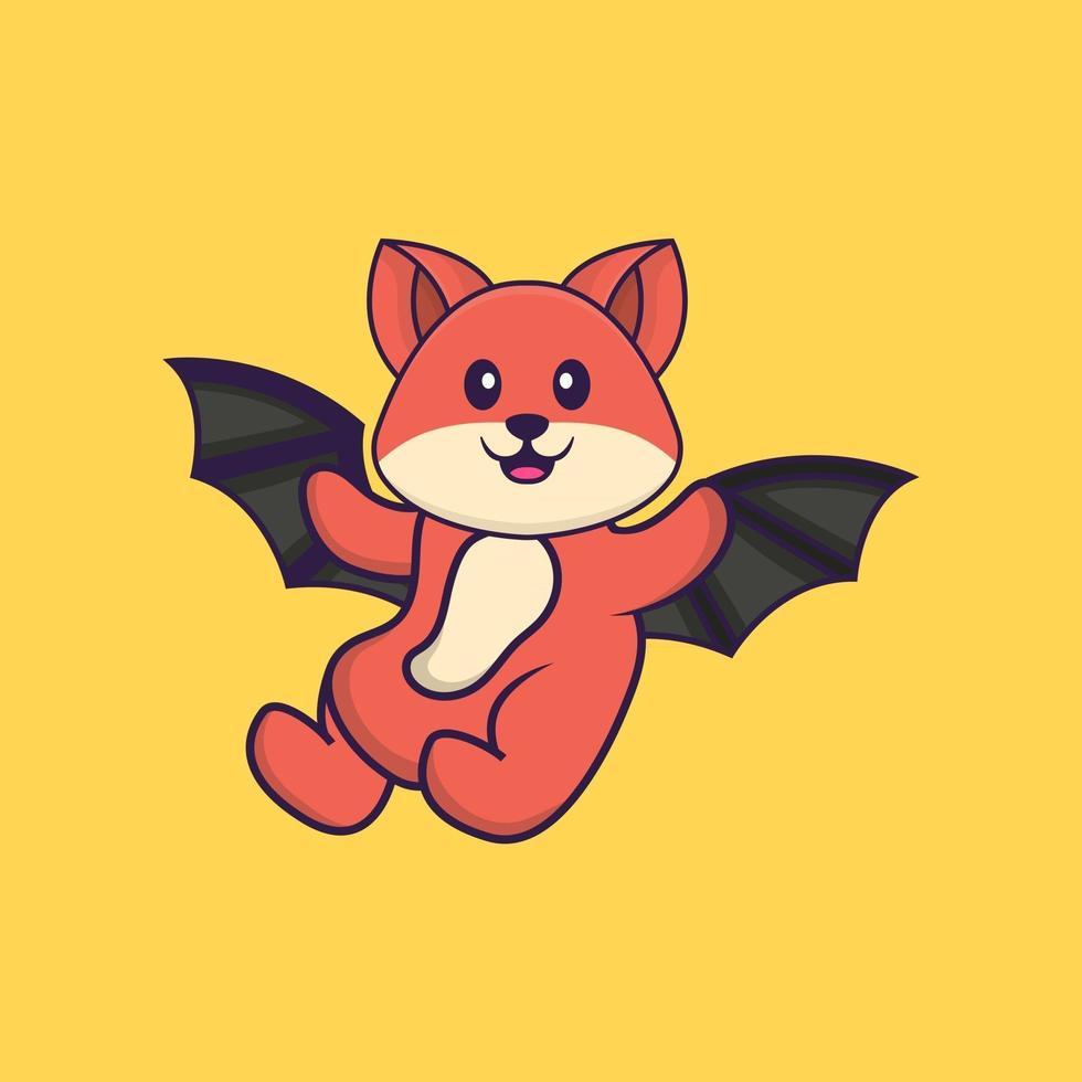 Cute fox is flying with wings. Animal cartoon concept isolated. Can used for t-shirt, greeting card, invitation card or mascot. Flat Cartoon Style vector
