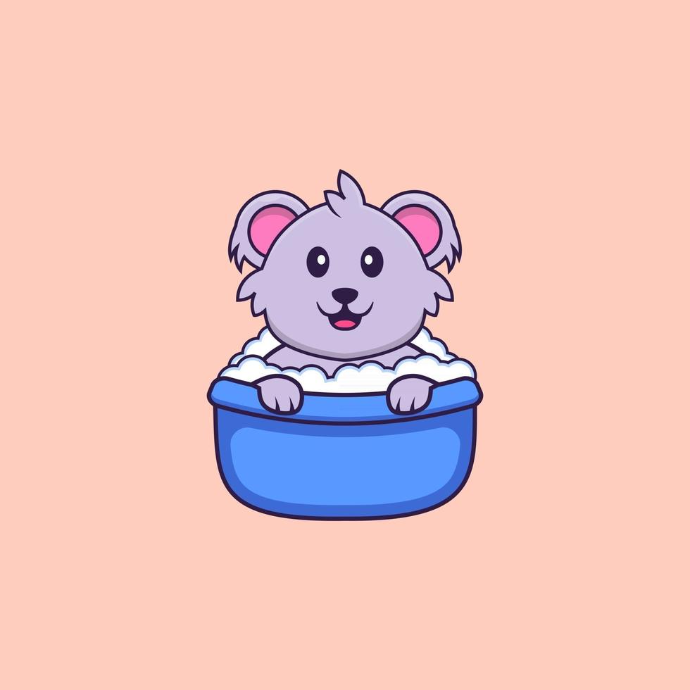 Cute koala taking a bath in the bathtub. Animal cartoon concept isolated. Can used for t-shirt, greeting card, invitation card or mascot. Flat Cartoon Style vector