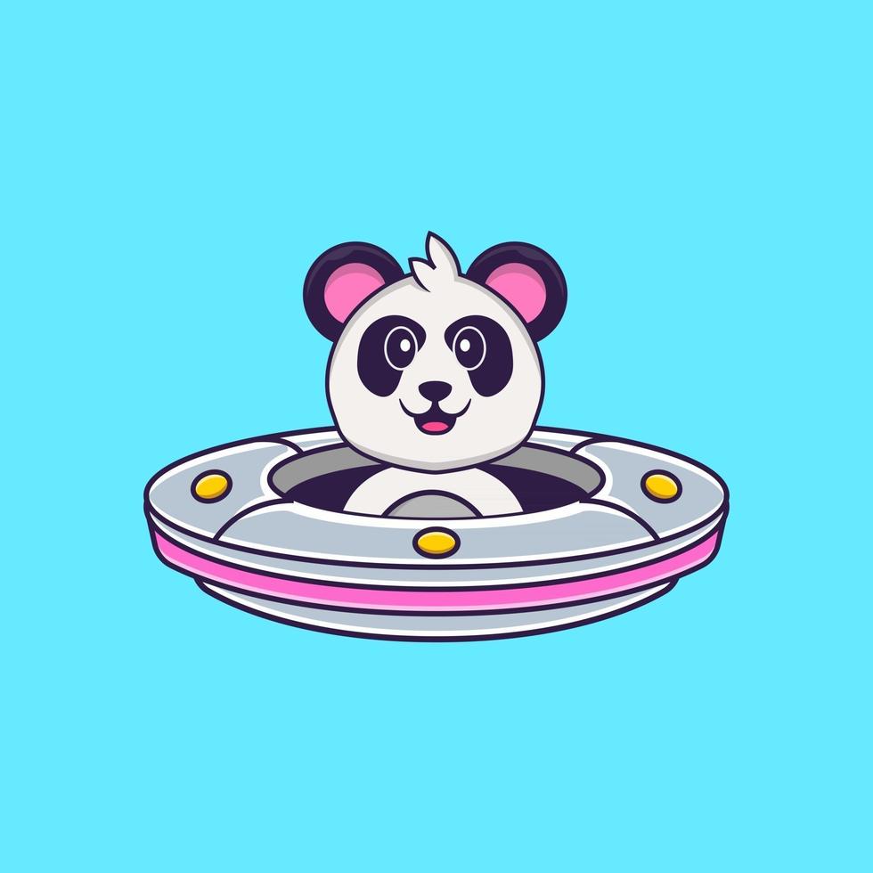 lindo panda conduciendo nave espacial ovni. aislado concepto de dibujos animados de animales. Puede utilizarse para camiseta, tarjeta de felicitación, tarjeta de invitación o mascota. estilo de dibujos animados plana vector