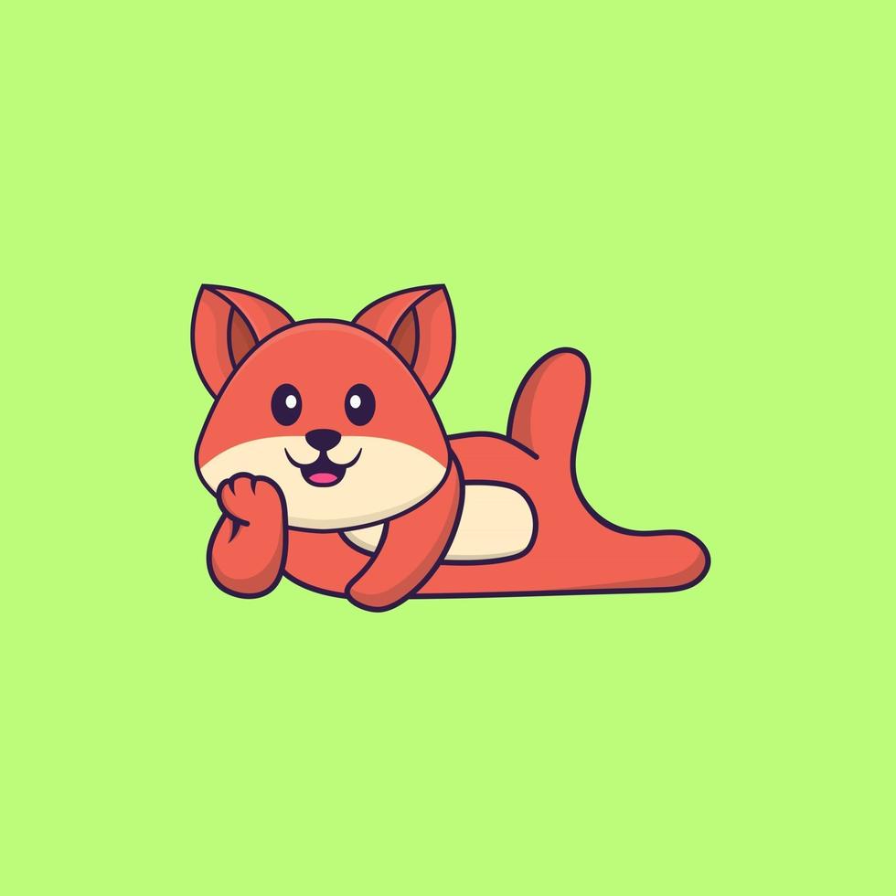 Cute fox lying down. Animal cartoon concept isolated. Can used for t-shirt, greeting card, invitation card or mascot. Flat Cartoon Style vector
