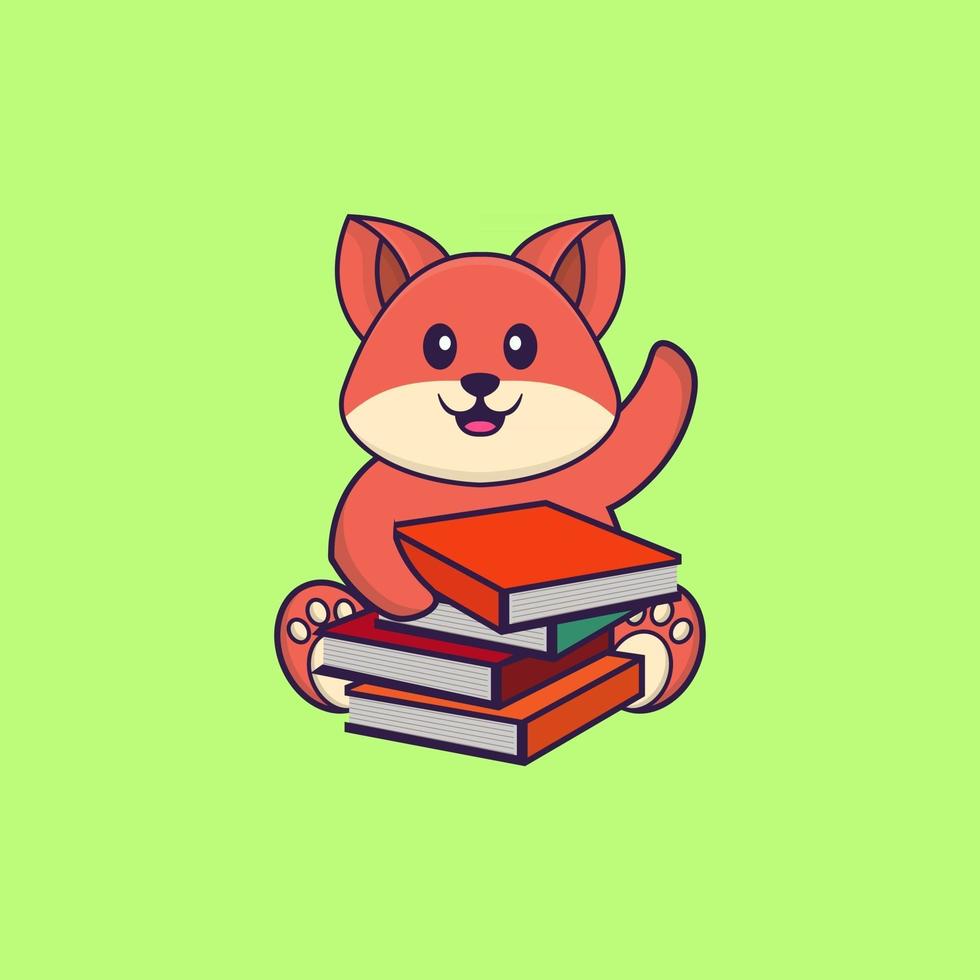 Cute fox reading a book. Animal cartoon concept isolated. Can used for t-shirt, greeting card, invitation card or mascot. flat cartoon style vector