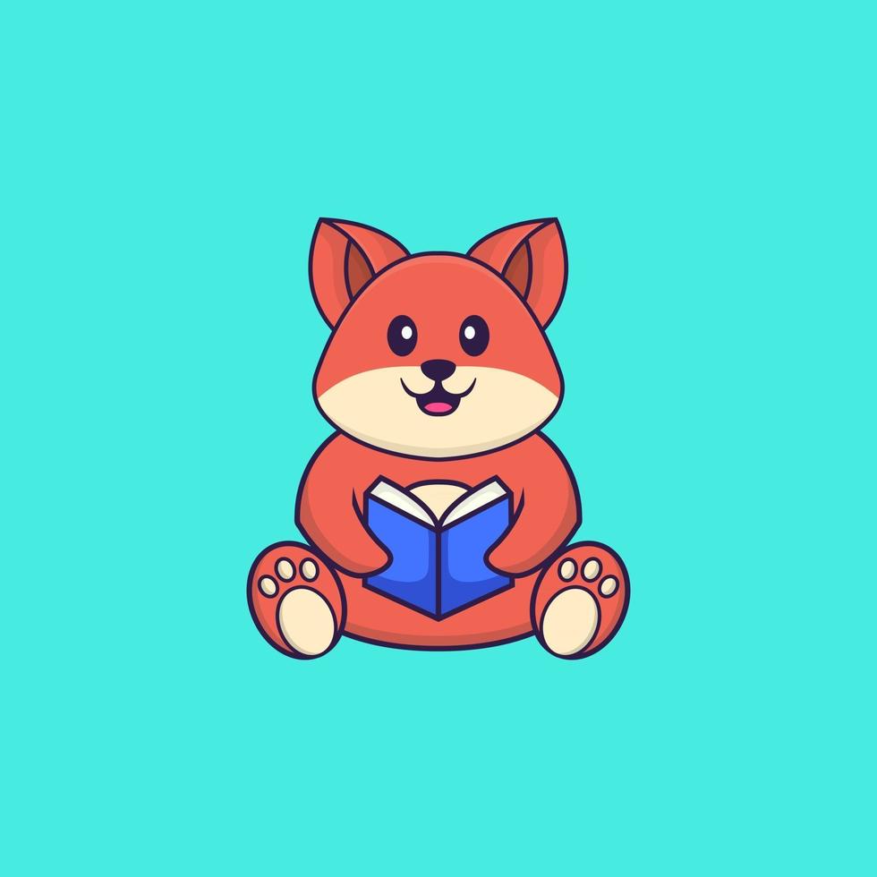 Cute fox reading a book. Animal cartoon concept isolated. Can used for t-shirt, greeting card, invitation card or mascot. Flat Cartoon Style vector