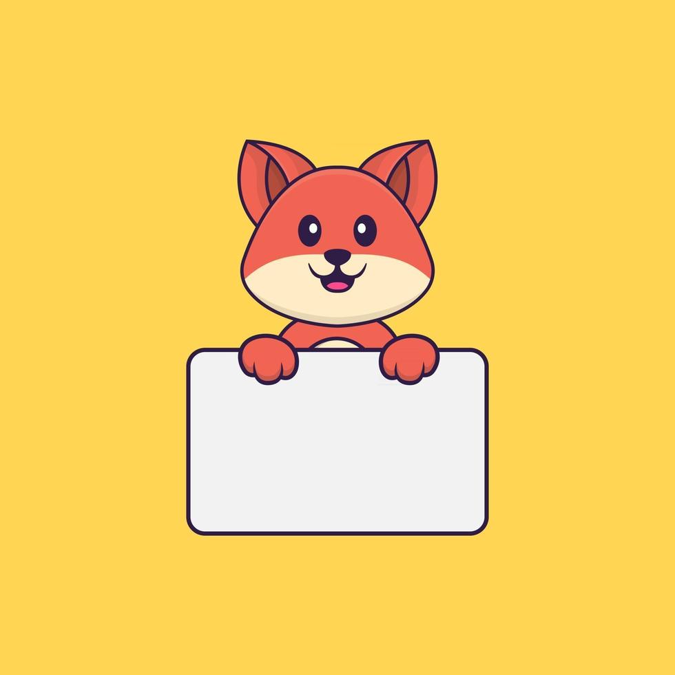 Cute fox holding whiteboard. Animal cartoon concept isolated. Can used for t-shirt, greeting card, invitation card or mascot. Flat Cartoon Style vector