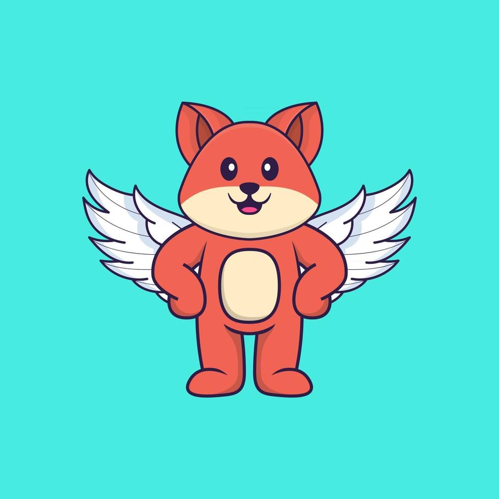 Cute fox using wings. Animal cartoon concept isolated. Can used for t-shirt, greeting card, invitation card or mascot. Flat Cartoon Style vector