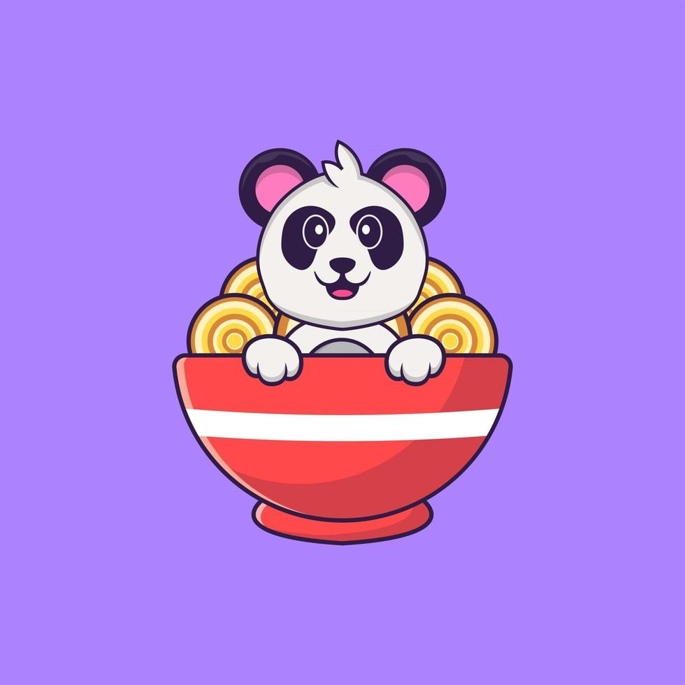 Cute Panda eating ramen noodles. Animal cartoon concept isolated. Can used for t-shirt, greeting card, invitation card or mascot. Flat Cartoon Style vector