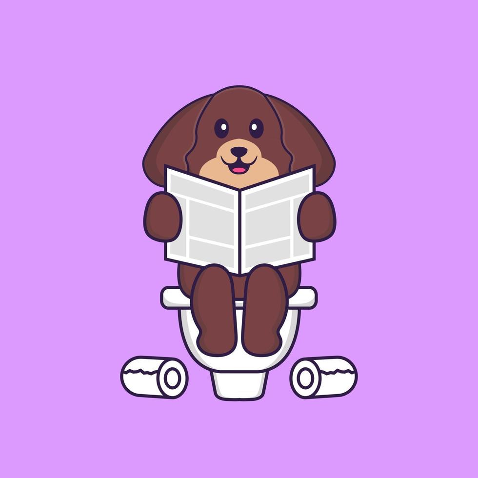 Cute dog Pooping On Toilet and read newspaper. Animal cartoon concept  isolated. Can used for t-shirt, greeting card, invitation card or mascot.  Flat Cartoon Style 2872375 Vector Art at Vecteezy
