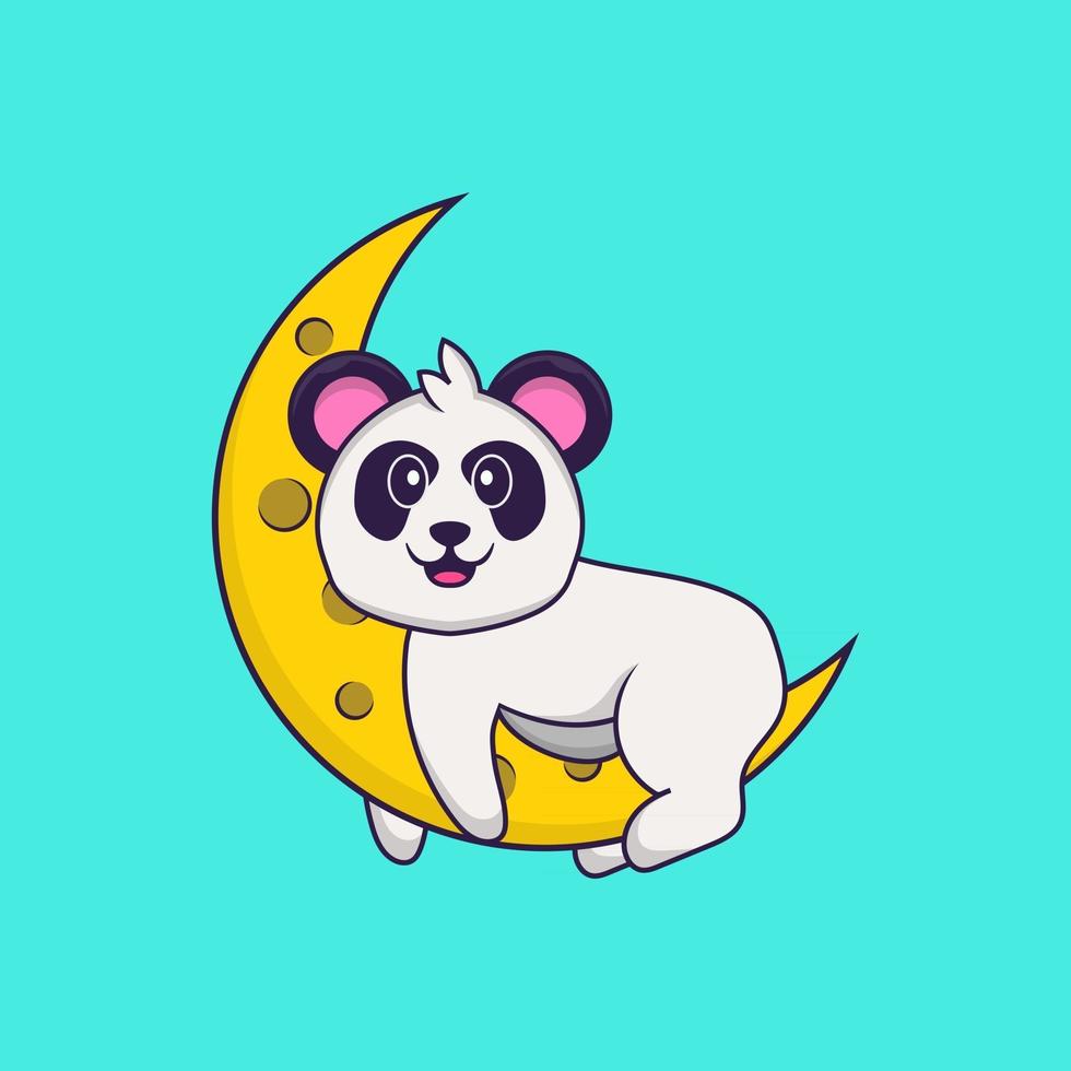 Cute Panda is on the moon. Animal cartoon concept isolated. Can used for t-shirt, greeting card, invitation card or mascot. Flat Cartoon Style vector