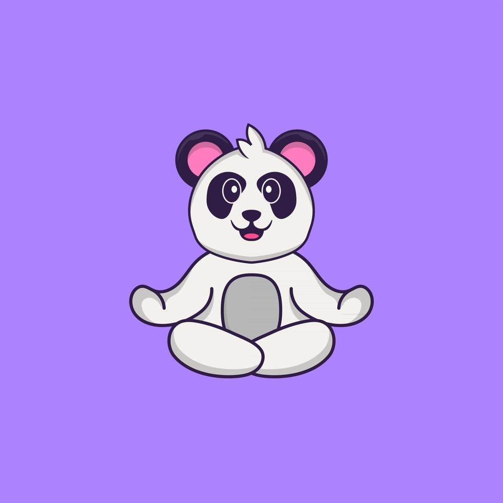 Cute Panda is meditating or doing yoga. Animal cartoon concept isolated. Can used for t-shirt, greeting card, invitation card or mascot. Flat Cartoon Style vector