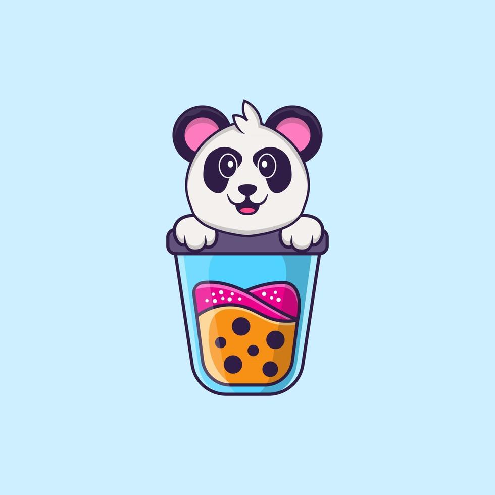 lindo panda bebiendo té con leche boba. aislado concepto de dibujos animados de animales. Puede utilizarse para camiseta, tarjeta de felicitación, tarjeta de invitación o mascota. estilo de dibujos animados plana vector