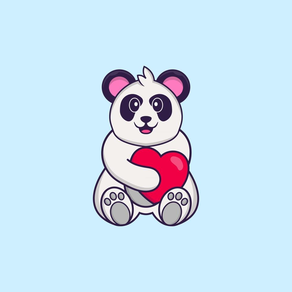 Cute Panda holding a big red heart. Animal cartoon concept isolated. Can used for t-shirt, greeting card, invitation card or mascot. Flat Cartoon Style vector