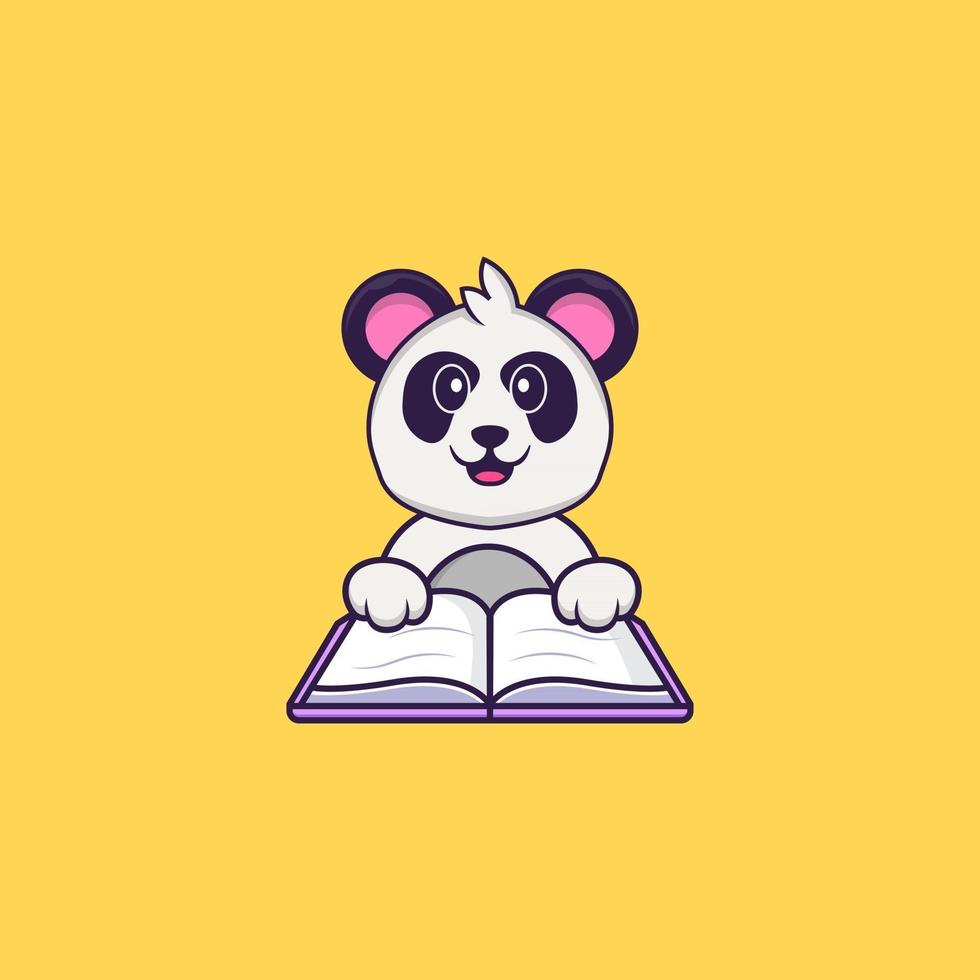 Cute Panda reading a book. Animal cartoon concept isolated. Can used for t-shirt, greeting card, invitation card or mascot. Flat Cartoon Style vector