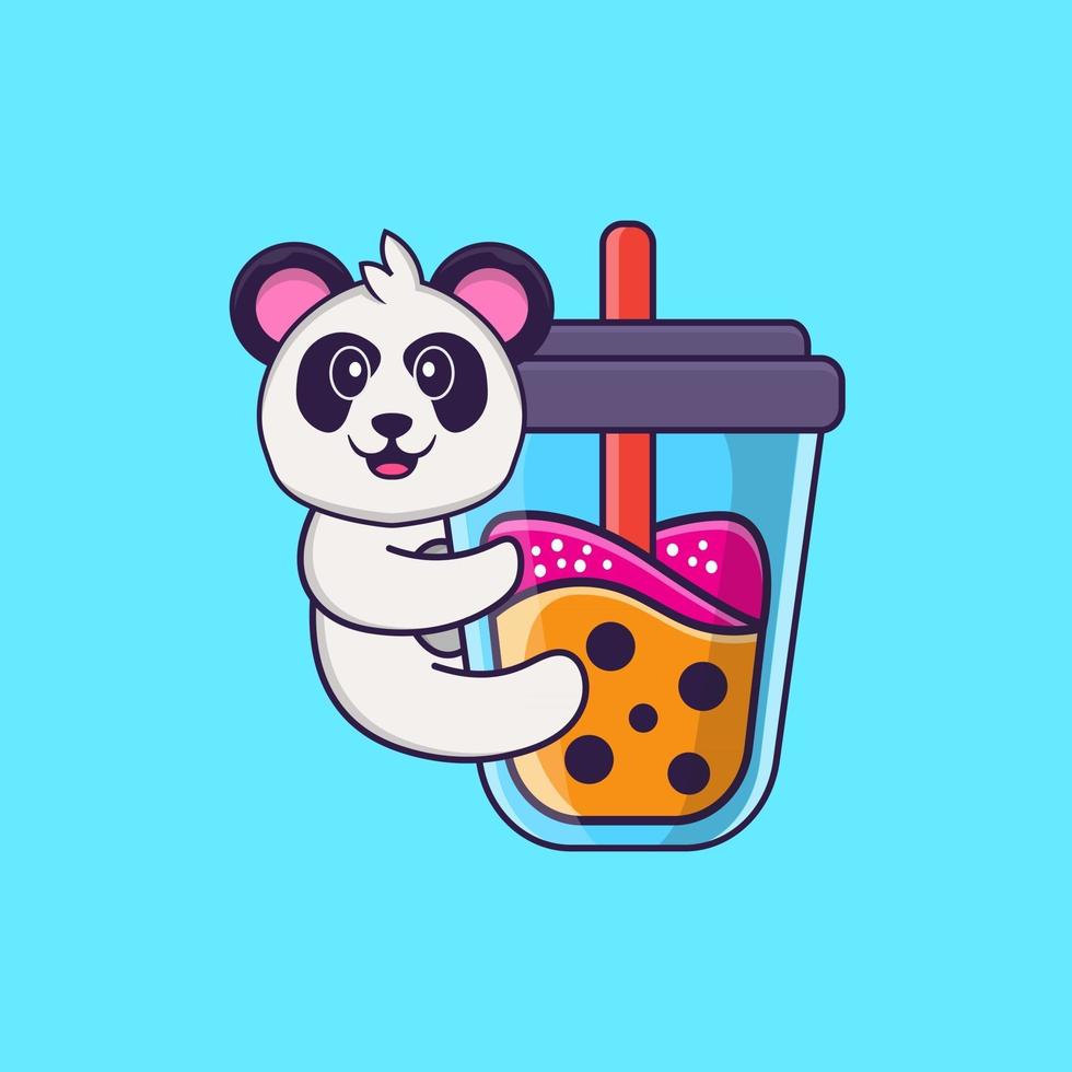 lindo panda bebiendo té con leche boba. aislado concepto de dibujos animados de animales. Puede utilizarse para camiseta, tarjeta de felicitación, tarjeta de invitación o mascota. estilo de dibujos animados plana vector