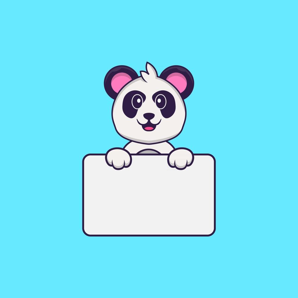 Cute Panda holding whiteboard. Animal cartoon concept isolated. Can used for t-shirt, greeting card, invitation card or mascot. Flat Cartoon Style vector