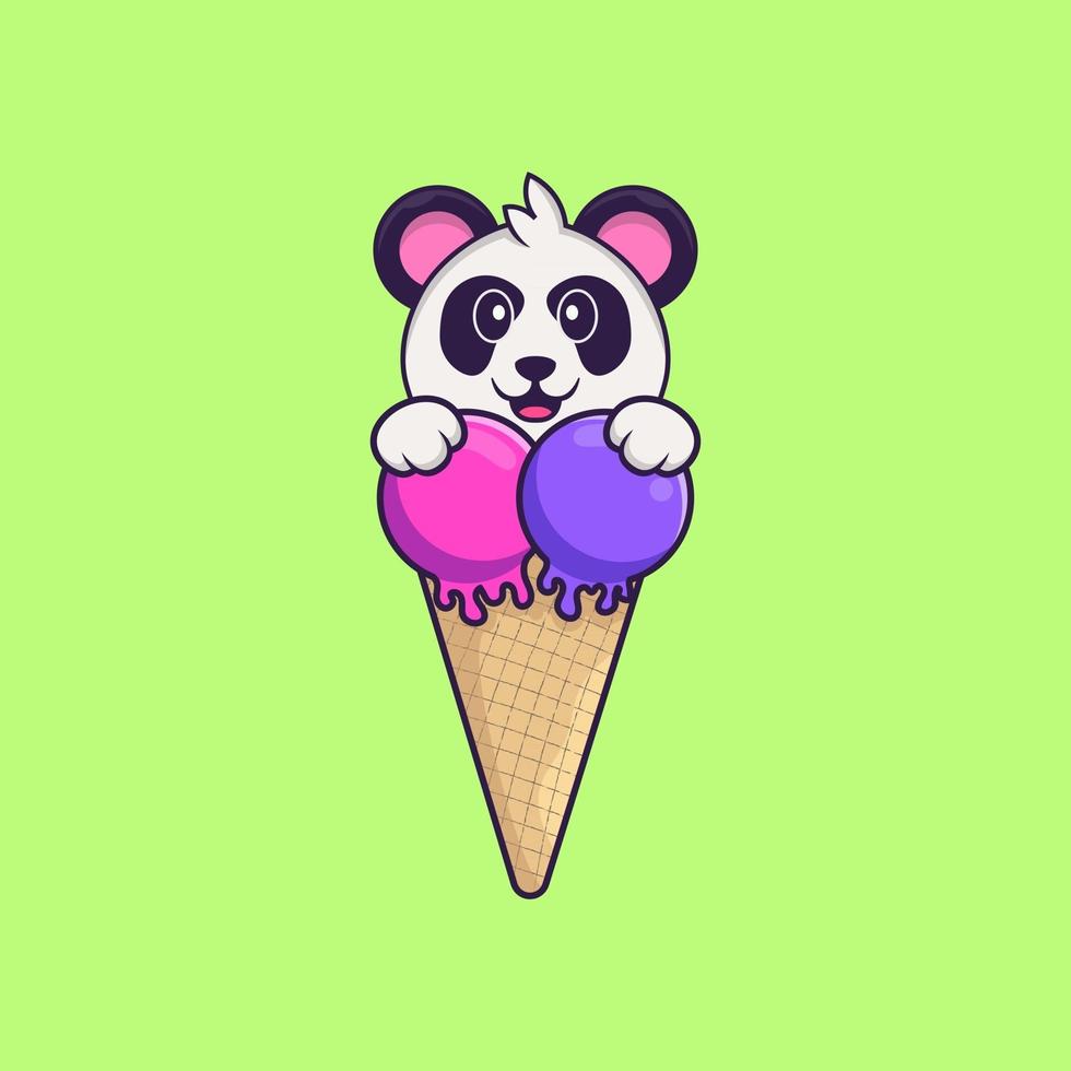 Cute Panda with sweet ice cream. Animal cartoon concept isolated. Can used for t-shirt, greeting card, invitation card or mascot. Flat Cartoon Style vector