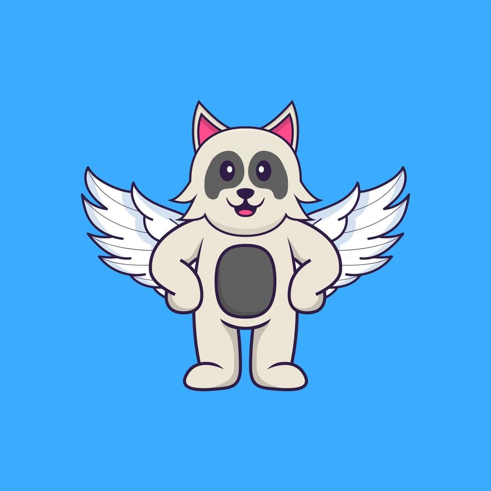 Cute dog using wings. Animal cartoon concept isolated. Can used for t-shirt, greeting card, invitation card or mascot. Flat Cartoon Style vector