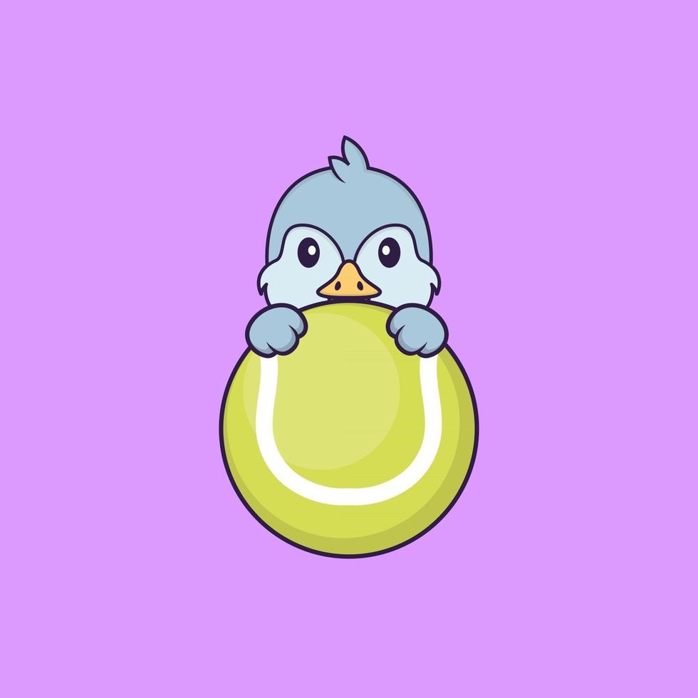 Cute bird playing tennis. Animal cartoon concept isolated. Can used for t-shirt, greeting card, invitation card or mascot. Flat Cartoon Style vector