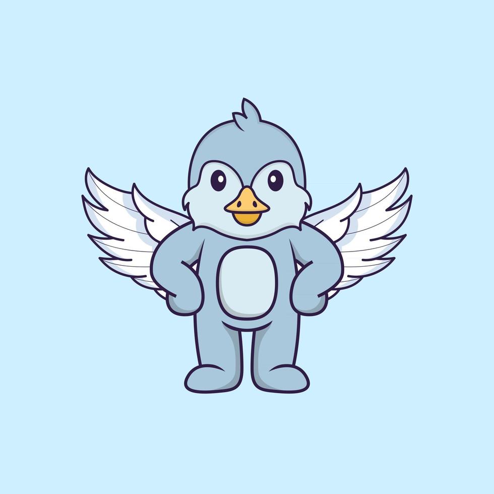 Cute bird using wings. Animal cartoon concept isolated. Can used for t-shirt, greeting card, invitation card or mascot. Flat Cartoon Style vector