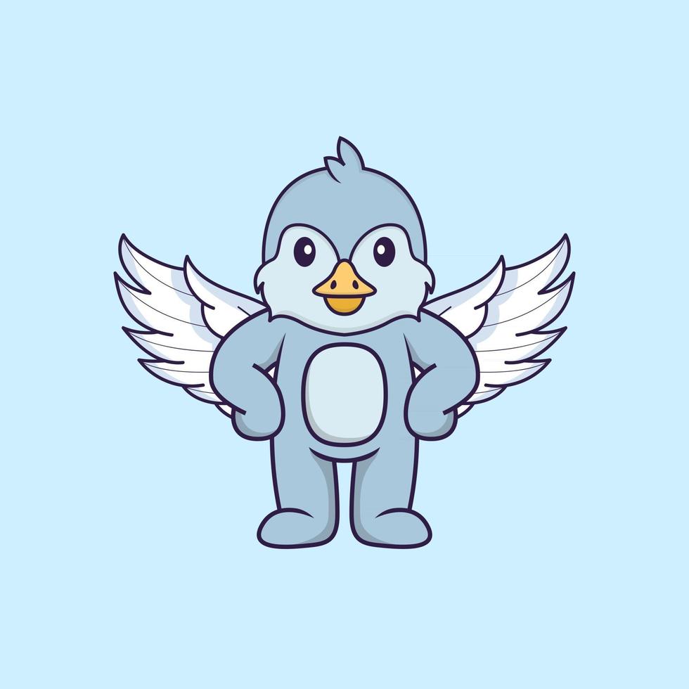 Cute bird using wings. Animal cartoon concept isolated. Can used for t-shirt, greeting card, invitation card or mascot. Flat Cartoon Style vector