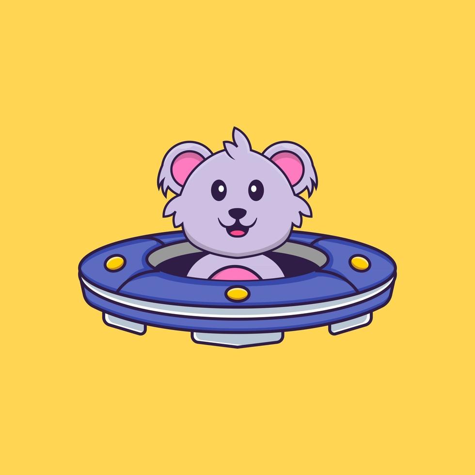 lindo koala conduciendo nave espacial ovni. aislado concepto de dibujos animados de animales. Puede utilizarse para camiseta, tarjeta de felicitación, tarjeta de invitación o mascota. estilo de dibujos animados plana vector