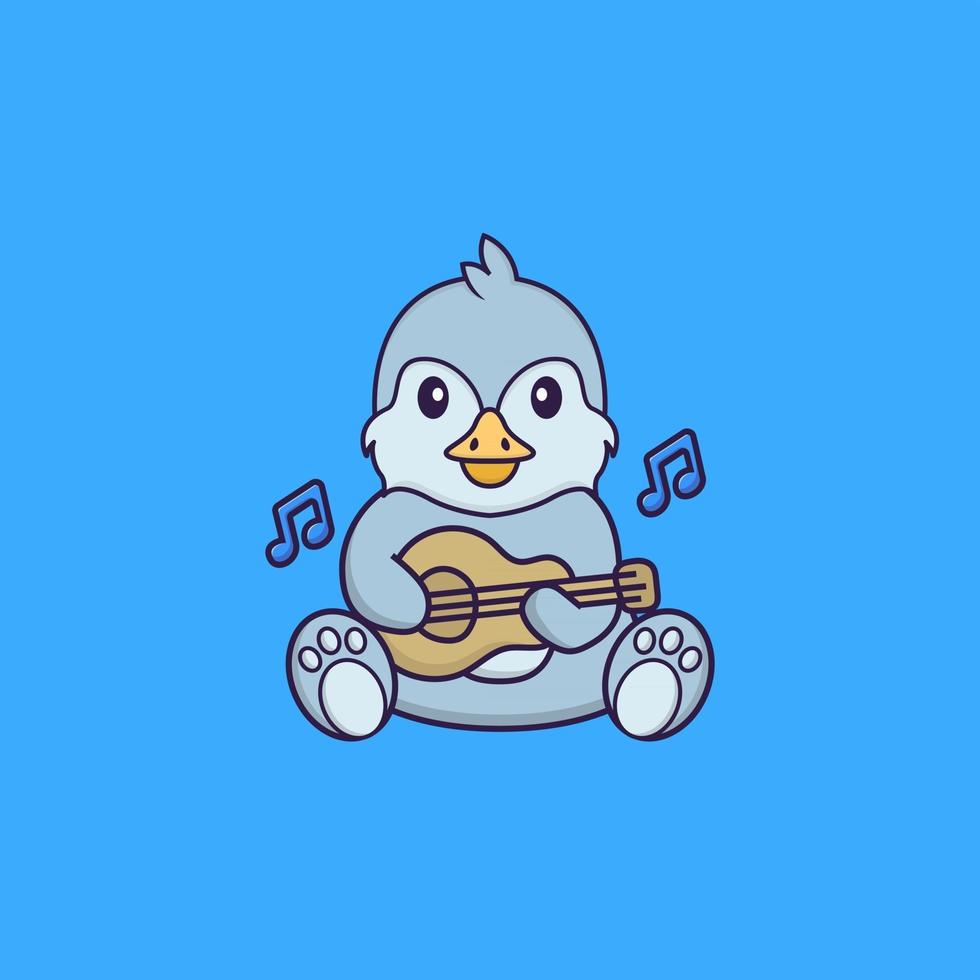 lindo pájaro tocando la guitarra. aislado concepto de dibujos animados de animales. Puede utilizarse para camiseta, tarjeta de felicitación, tarjeta de invitación o mascota. estilo de dibujos animados plana vector