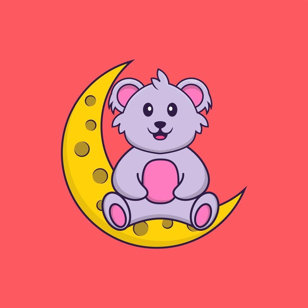 Cute koala is sitting on the moon. Animal cartoon concept isolated. Can used for t-shirt, greeting card, invitation card or mascot. Flat Cartoon Style vector