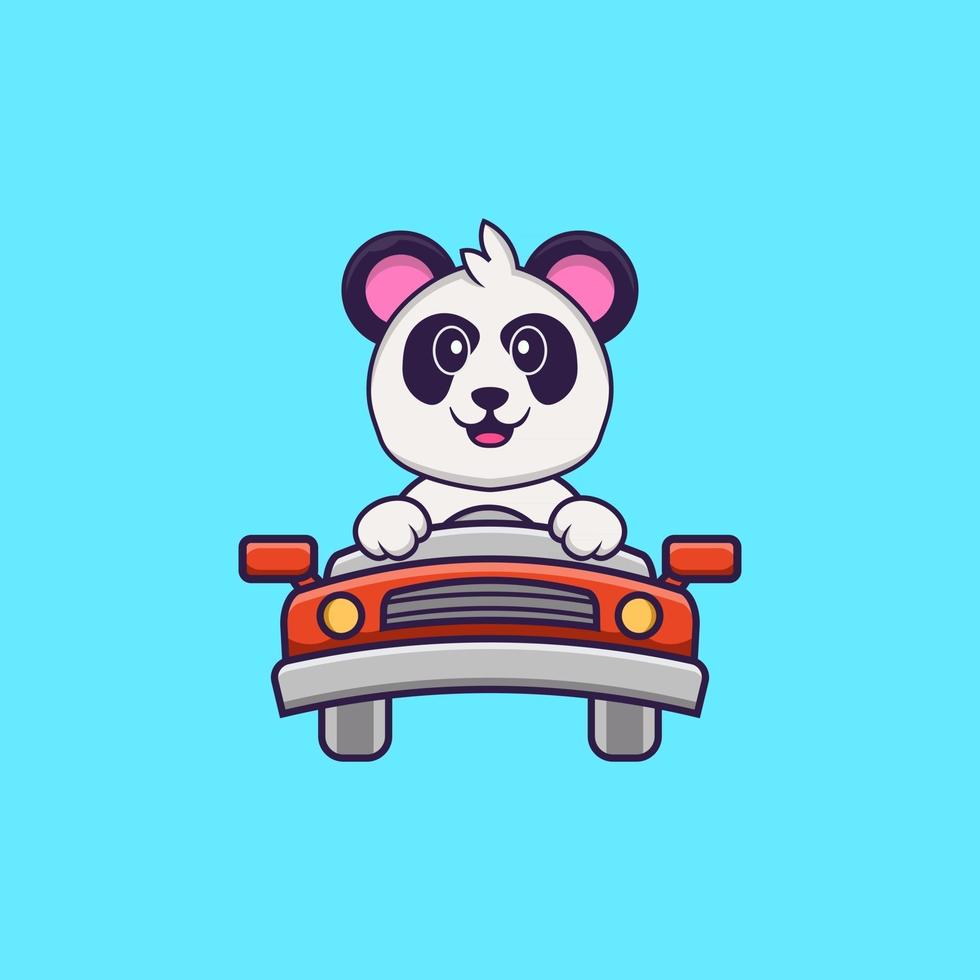 Cute Panda is driving. Animal cartoon concept isolated. Can used for t-shirt, greeting card, invitation card or mascot. Flat Cartoon Style vector