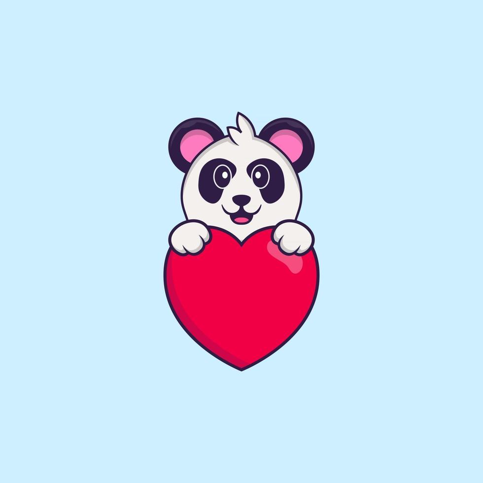 lindo panda sosteniendo un gran corazón rojo. aislado concepto de dibujos animados de animales. Puede utilizarse para camiseta, tarjeta de felicitación, tarjeta de invitación o mascota. estilo de dibujos animados plana vector