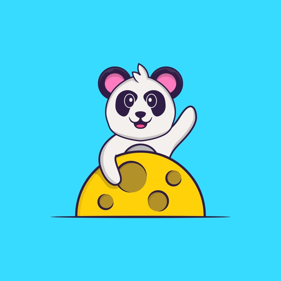 Cute Panda is on the moon. Animal cartoon concept isolated. Can used for t-shirt, greeting card, invitation card or mascot. Flat Cartoon Style vector