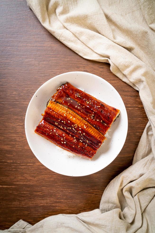 Japanese eel grilled with rice bowl or Unagi don photo