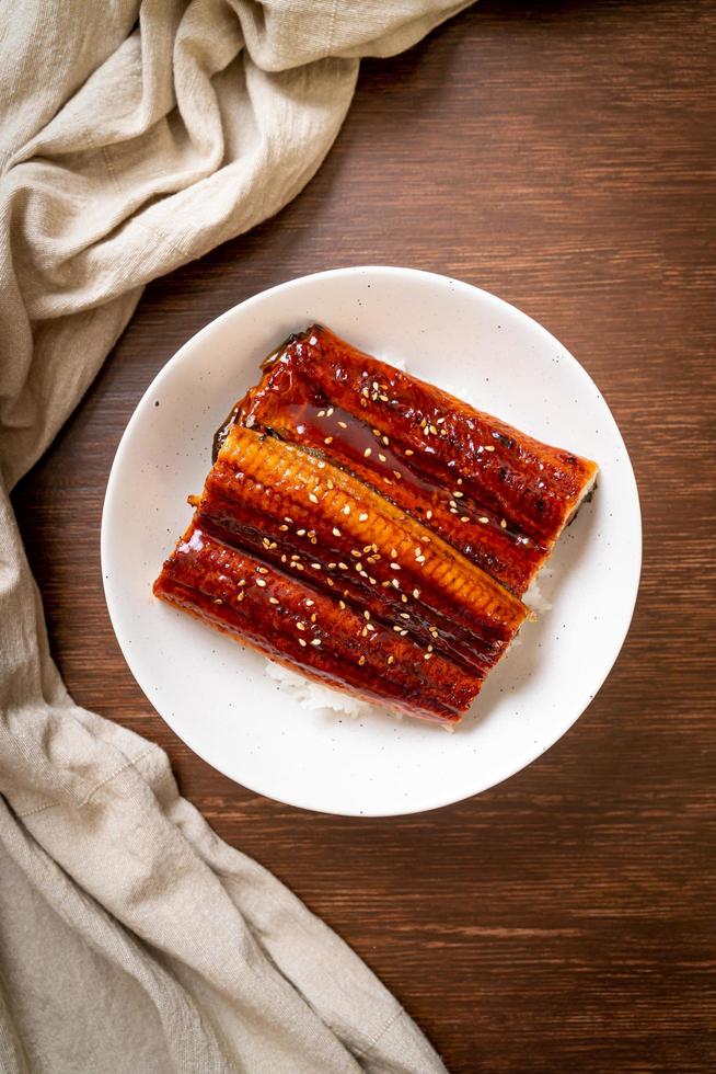 Japanese eel grilled with rice bowl or Unagi don photo