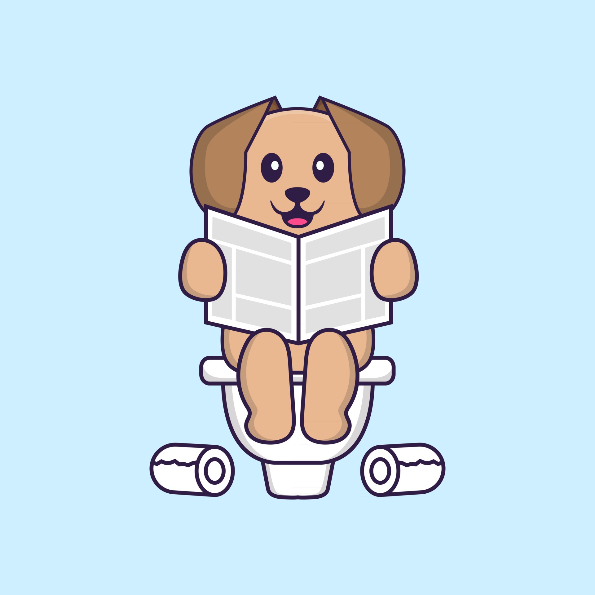 Cute dog Pooping On Toilet and read newspaper. Animal cartoon concept  isolated. Can used for t-shirt, greeting card, invitation card or mascot.  Flat Cartoon Style 2872609 Vector Art at Vecteezy