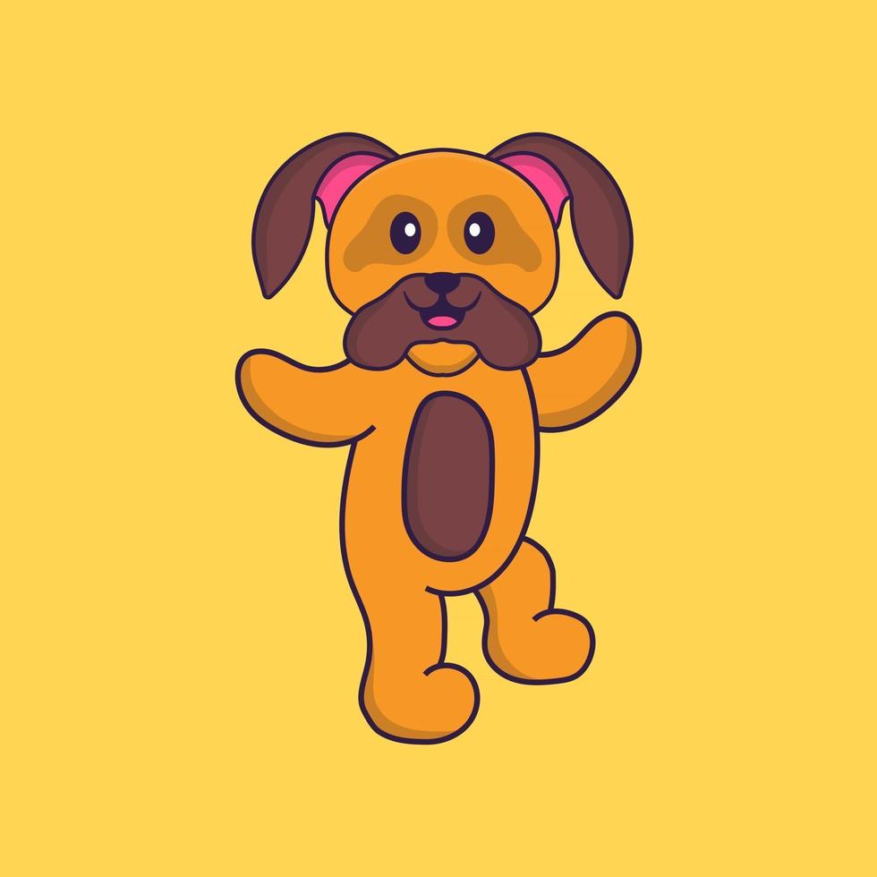 Cute dog is dancing. Animal cartoon concept isolated. Can used for t-shirt, greeting card, invitation card or mascot. Flat Cartoon Style vector