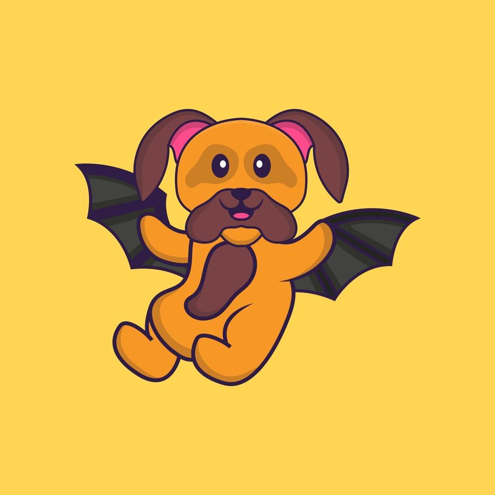 lindo perro está volando con alas. aislado concepto de dibujos animados de animales. Puede utilizarse para camiseta, tarjeta de felicitación, tarjeta de invitación o mascota. estilo de dibujos animados plana vector