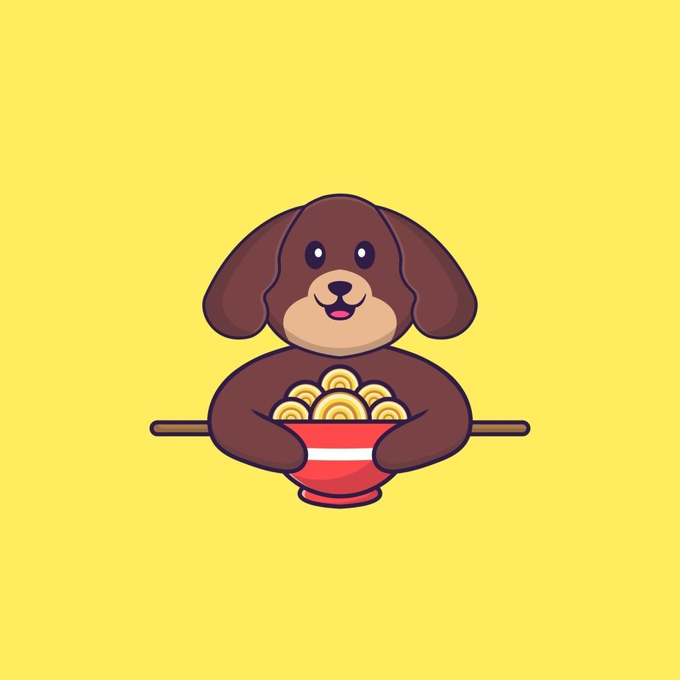 lindo perro comiendo fideos ramen. aislado concepto de dibujos animados de  animales. Puede utilizarse para camiseta, tarjeta de felicitación, tarjeta  de invitación o mascota. estilo de dibujos animados plana 2872623 Vector en