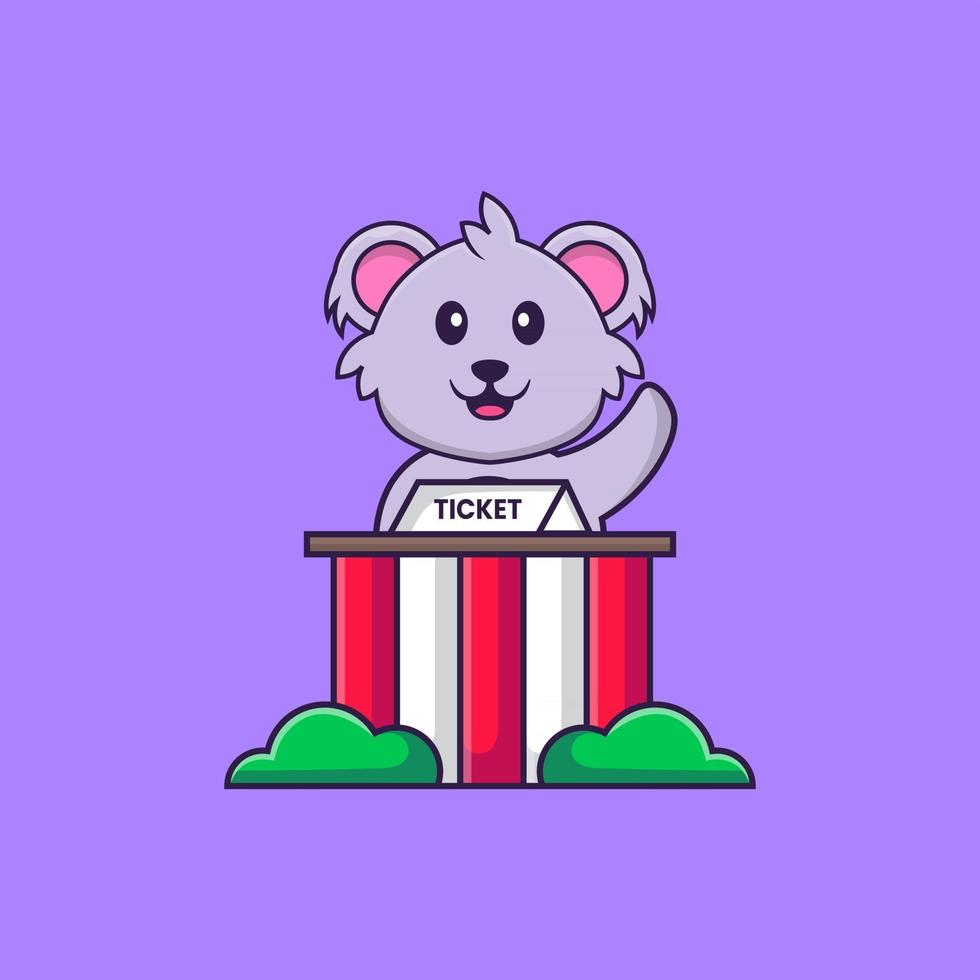 lindo koala está siendo un taquilla. aislado concepto de dibujos animados de animales. Puede utilizarse para camiseta, tarjeta de felicitación, tarjeta de invitación o mascota. estilo de dibujos animados plana vector