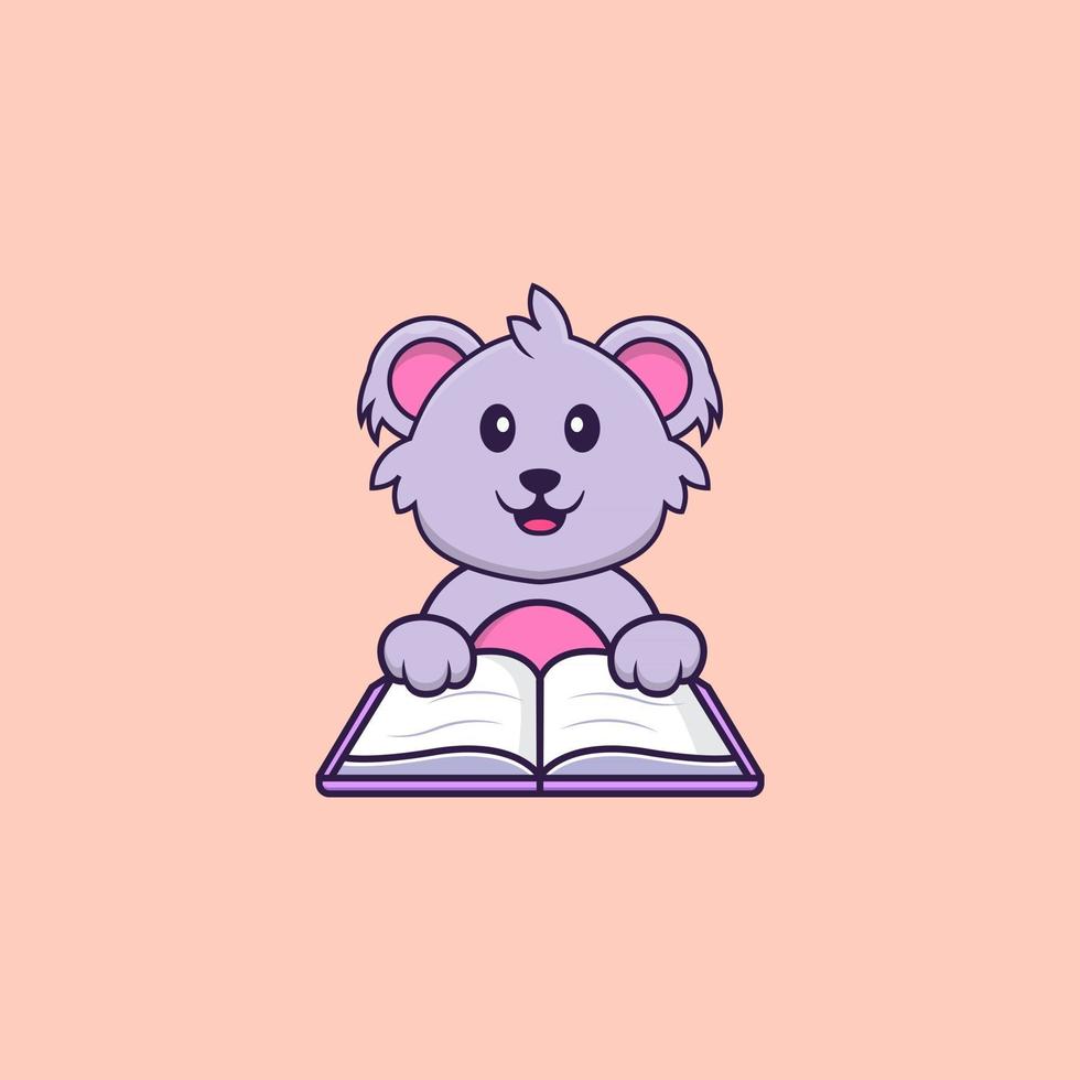 Cute koala reading a book. Animal cartoon concept isolated. Can used for t-shirt, greeting card, invitation card or mascot. Flat Cartoon Style vector