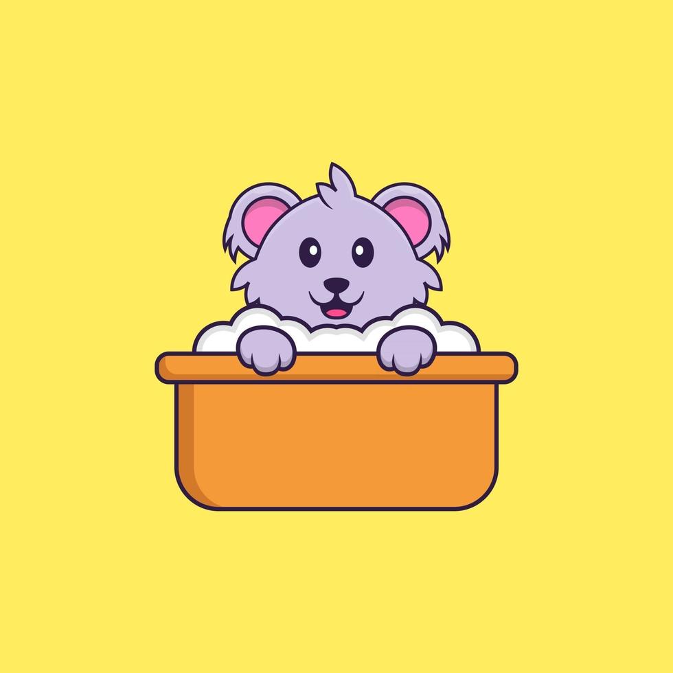 Cute koala taking a bath in the bathtub. Animal cartoon concept isolated. Can used for t-shirt, greeting card, invitation card or mascot. Flat Cartoon Style vector