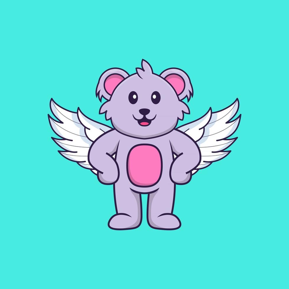 Cute koala using wings. Animal cartoon concept isolated. Can used for t-shirt, greeting card, invitation card or mascot. Flat Cartoon Style vector