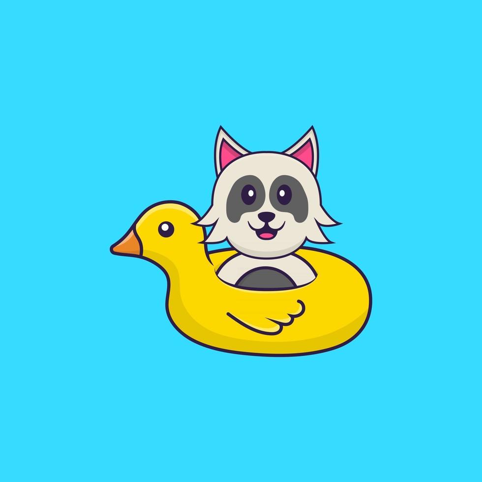 Cute dog With Duck buoy. Animal cartoon concept isolated. Can used for t-shirt, greeting card, invitation card or mascot. Flat Cartoon Style vector