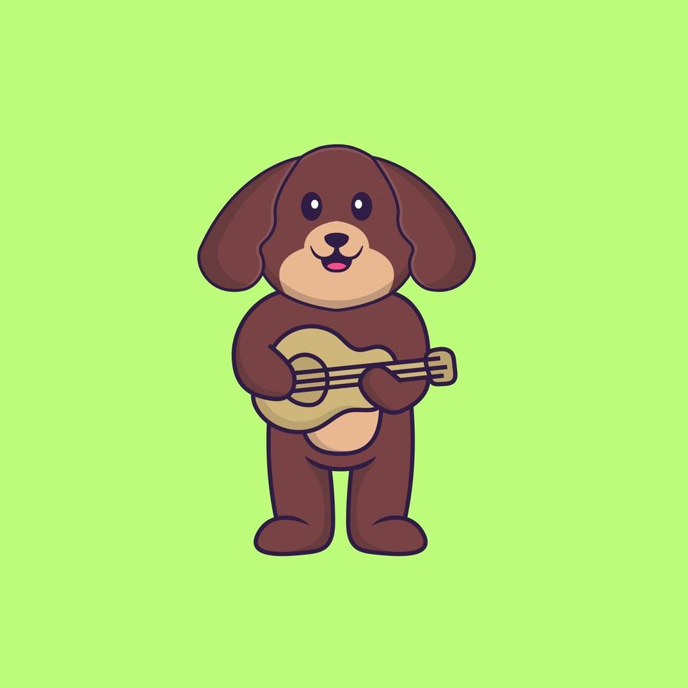 Cute dog playing guitar. Animal cartoon concept isolated. Can used for t-shirt, greeting card, invitation card or mascot. Flat Cartoon Style vector