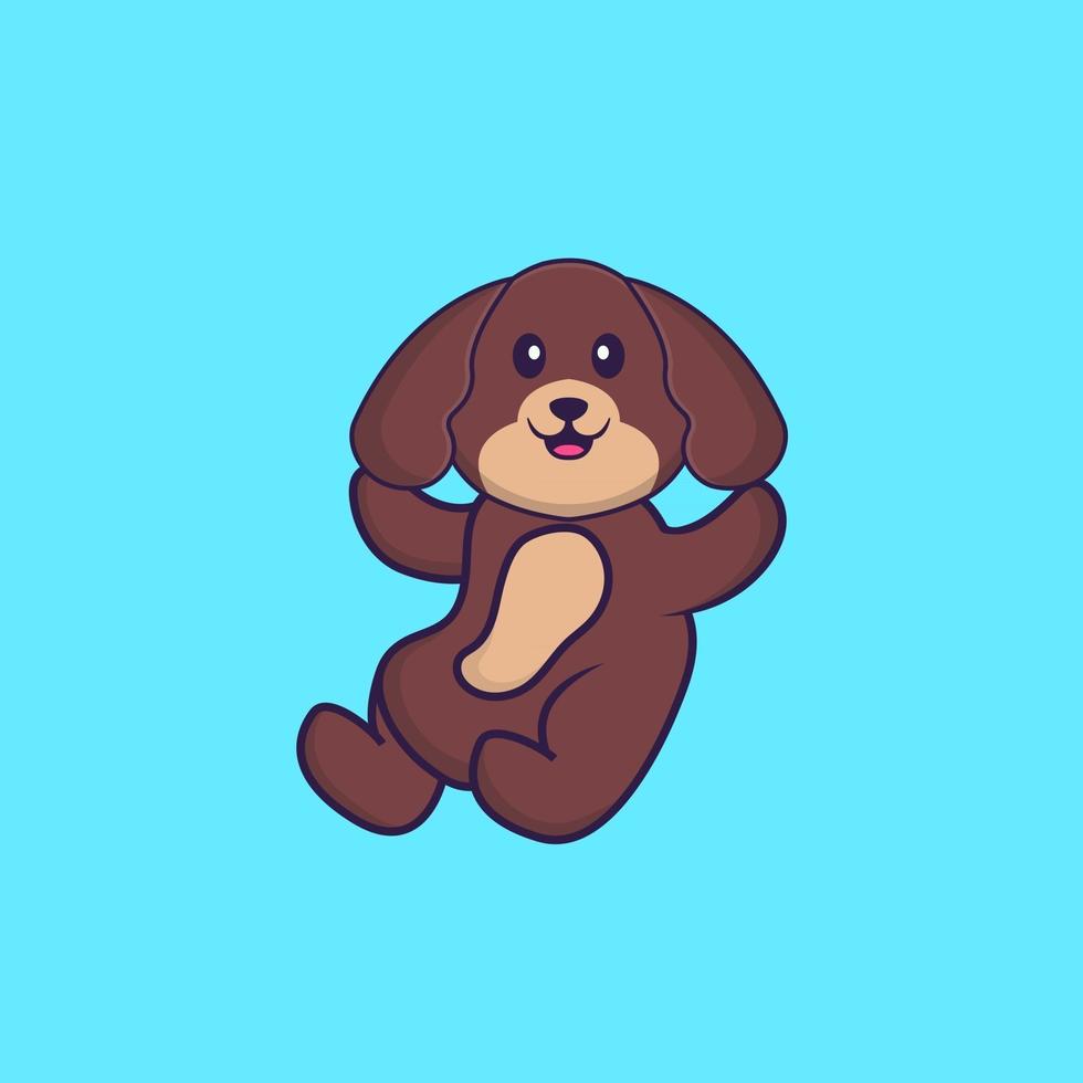 Cute dog is flying. Animal cartoon concept isolated. Can used for t-shirt, greeting card, invitation card or mascot. Flat Cartoon Style vector