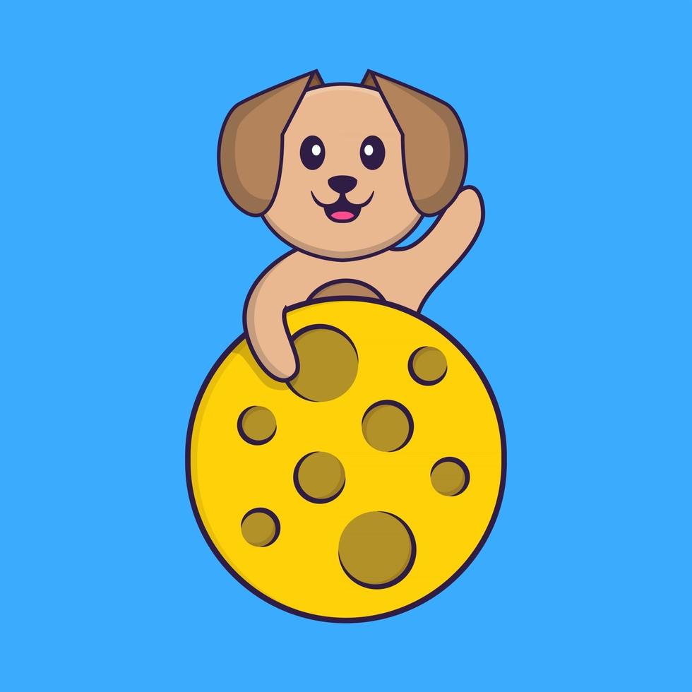 Cute dog is on the moon. Animal cartoon concept isolated. Can used for t-shirt, greeting card, invitation card or mascot. Flat Cartoon Style vector