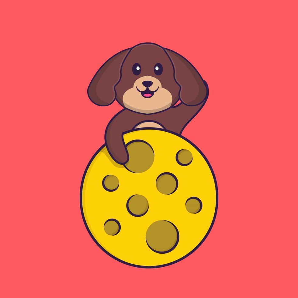 Cute dog is on the moon. Animal cartoon concept isolated. Can used for t-shirt, greeting card, invitation card or mascot. Flat Cartoon Style vector