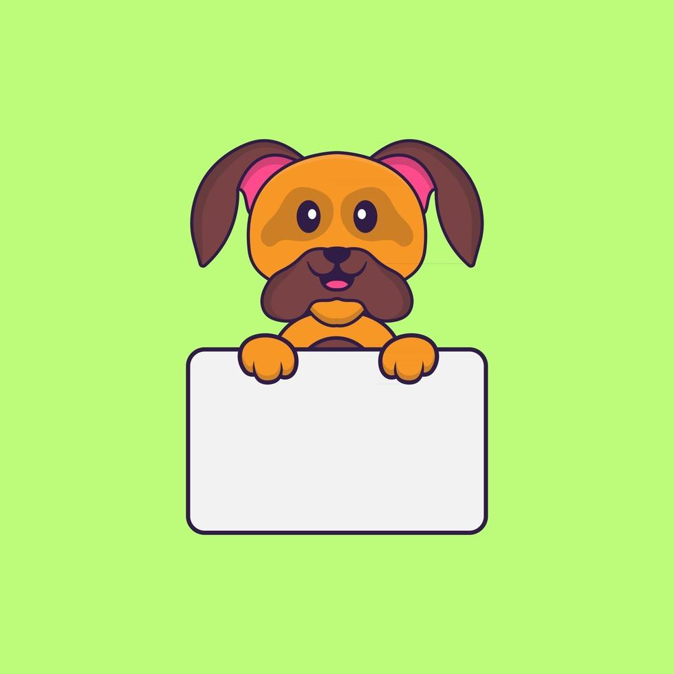 Cute dog holding whiteboard. Animal cartoon concept isolated. Can used for t-shirt, greeting card, invitation card or mascot. Flat Cartoon Style vector
