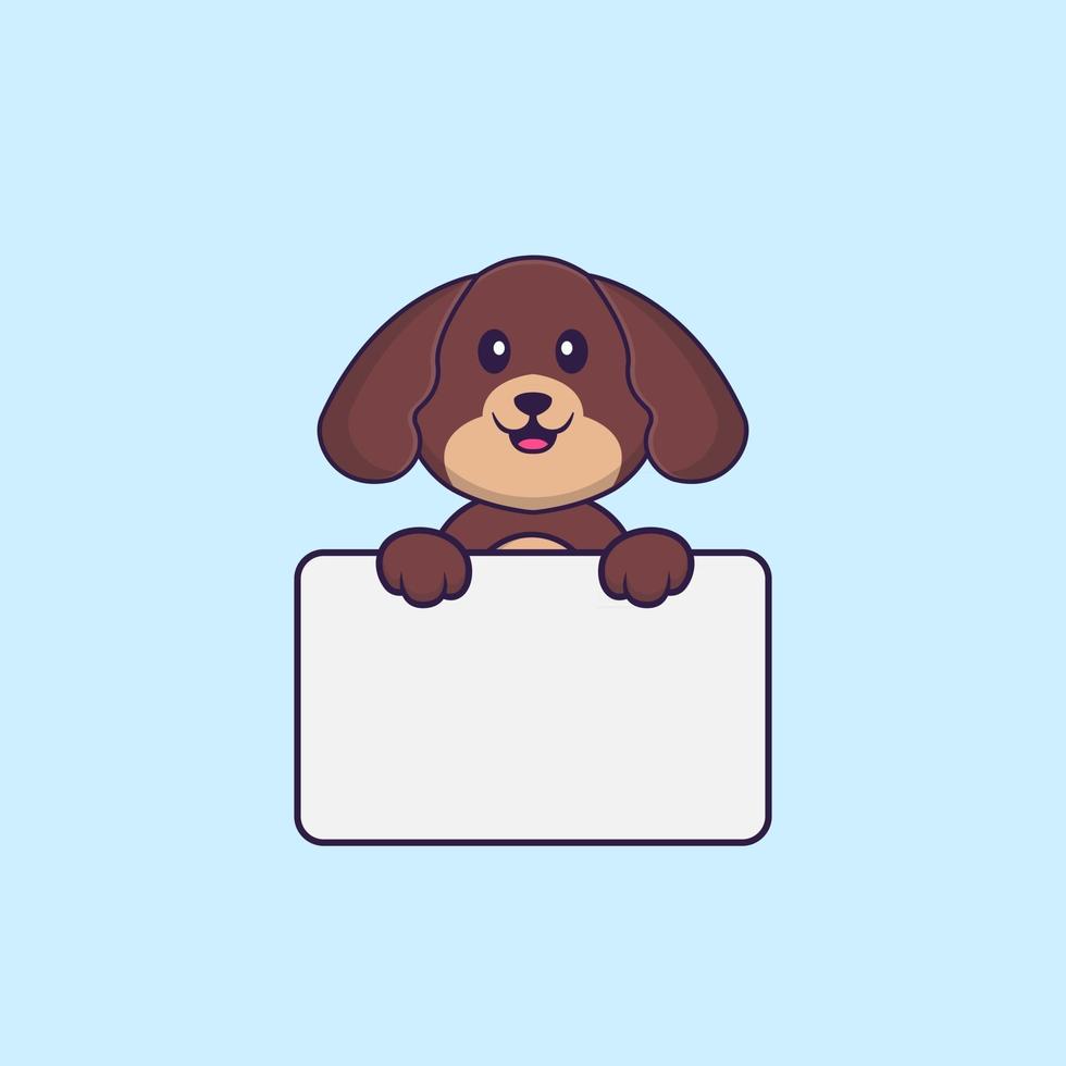 Cute dog holding whiteboard. Animal cartoon concept isolated. Can used for t-shirt, greeting card, invitation card or mascot. Flat Cartoon Style vector