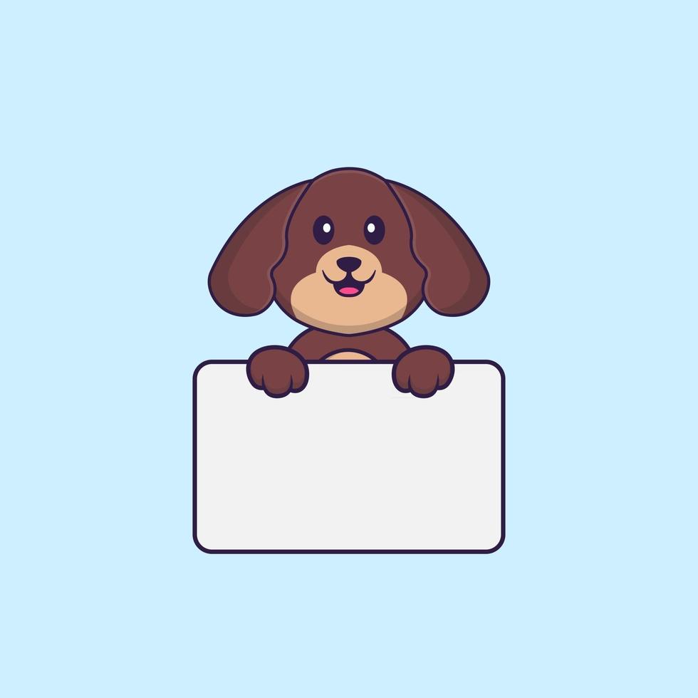 Cute dog holding whiteboard. Animal cartoon concept isolated. Can used for t-shirt, greeting card, invitation card or mascot. Flat Cartoon Style vector