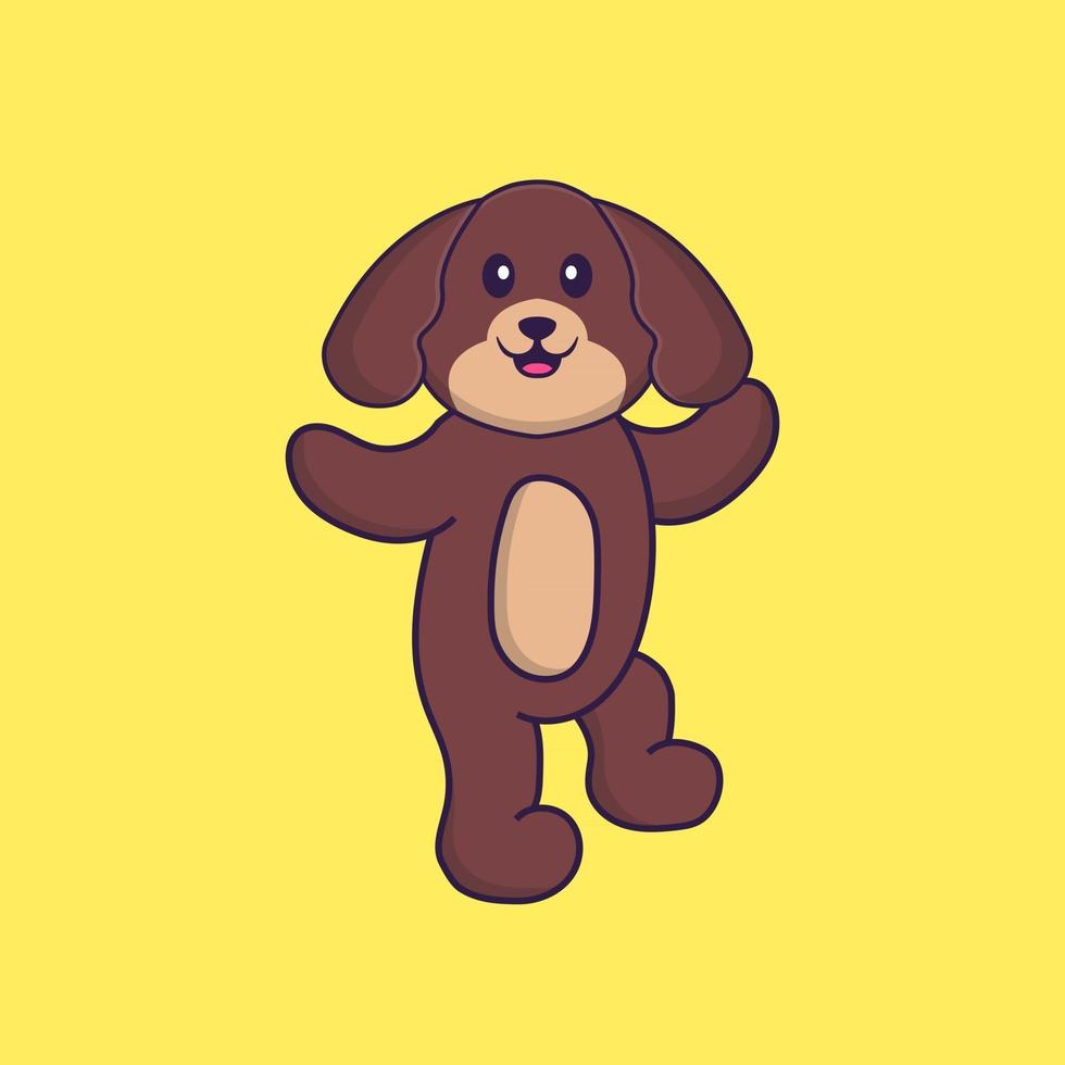 lindo perro está bailando. aislado concepto de dibujos animados de animales. Puede utilizarse para camiseta, tarjeta de felicitación, tarjeta de invitación o mascota. estilo de dibujos animados plana vector