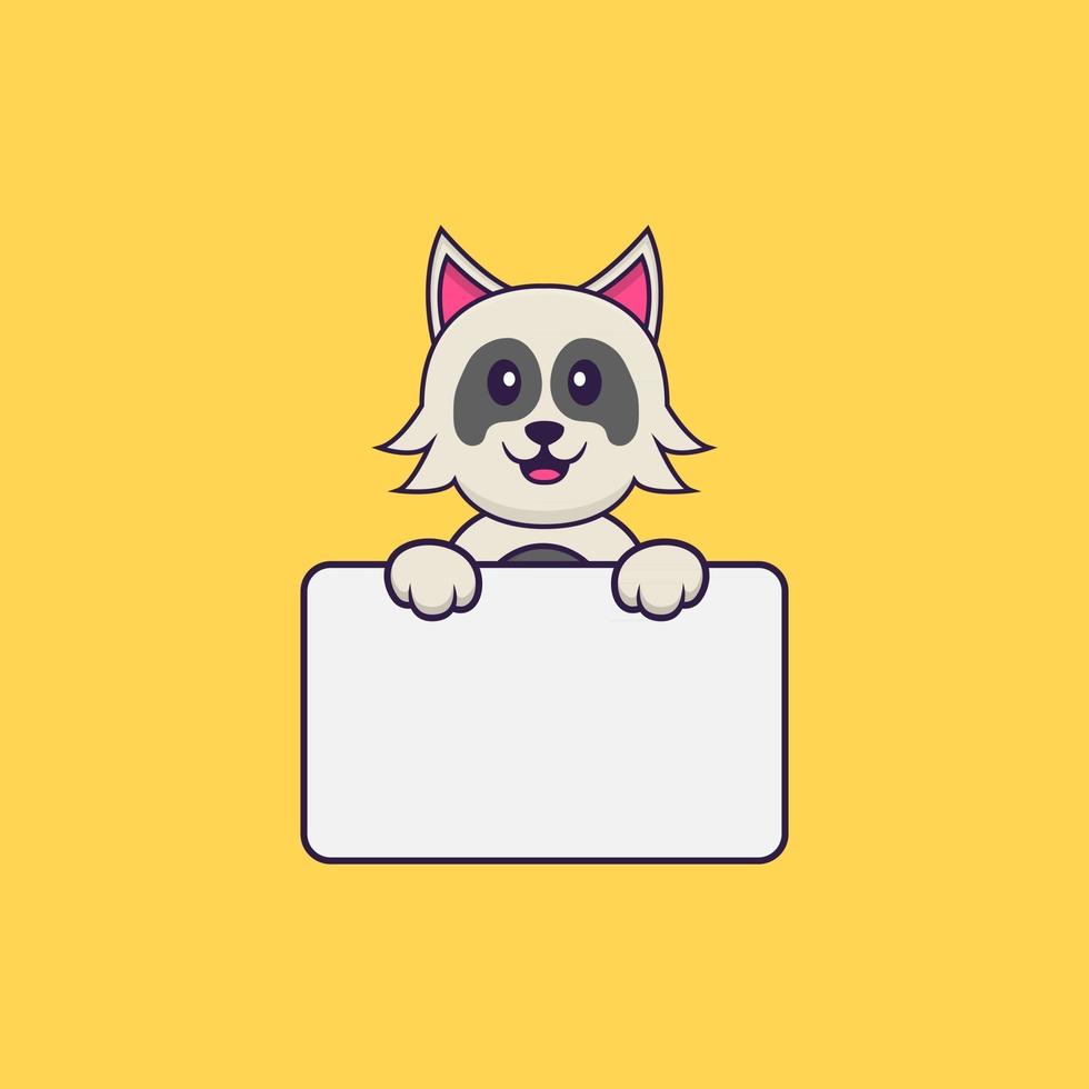 Cute dog holding whiteboard. Animal cartoon concept isolated. Can used for t-shirt, greeting card, invitation card or mascot. Flat Cartoon Style vector