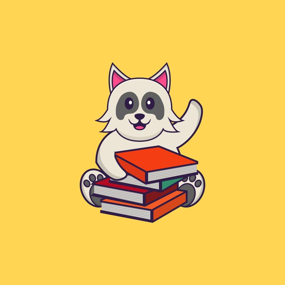 Cute dog reading a book. Animal cartoon concept isolated. Can used for t-shirt, greeting card, invitation card or mascot. flat cartoon style vector