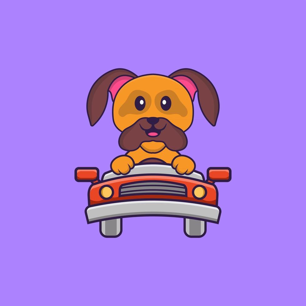 lindo perro está conduciendo. aislado concepto de dibujos animados de animales. Puede utilizarse para camiseta, tarjeta de felicitación, tarjeta de invitación o mascota. estilo de dibujos animados plana vector